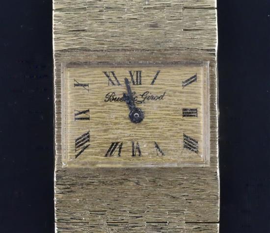 A ladys 1950s 9ct gold Bueche Girod manual wind bracelet wrist watch, 18.5cm.